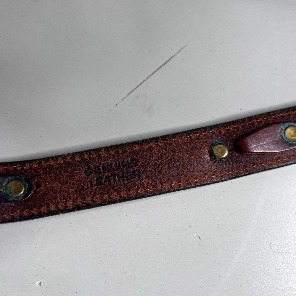Fossil Vintage Brown Leather Belt Brass Link Hardware 98650M Size Medium - Picture 6 of 9